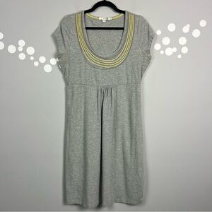 Boden Gray Knit Scoop Neck Dress Embroidered Trim Size 10